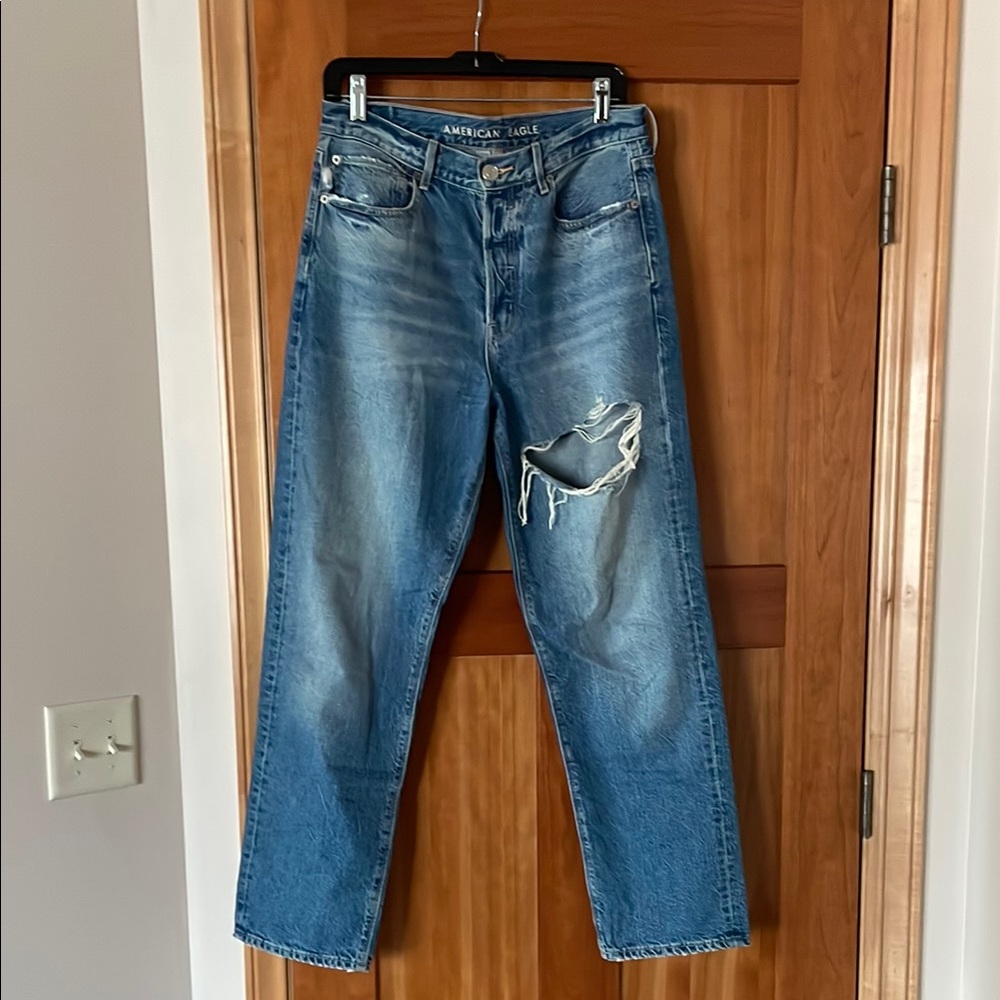 American Eagle Outfitters Blue Relaxed Jeans with Distressed Details